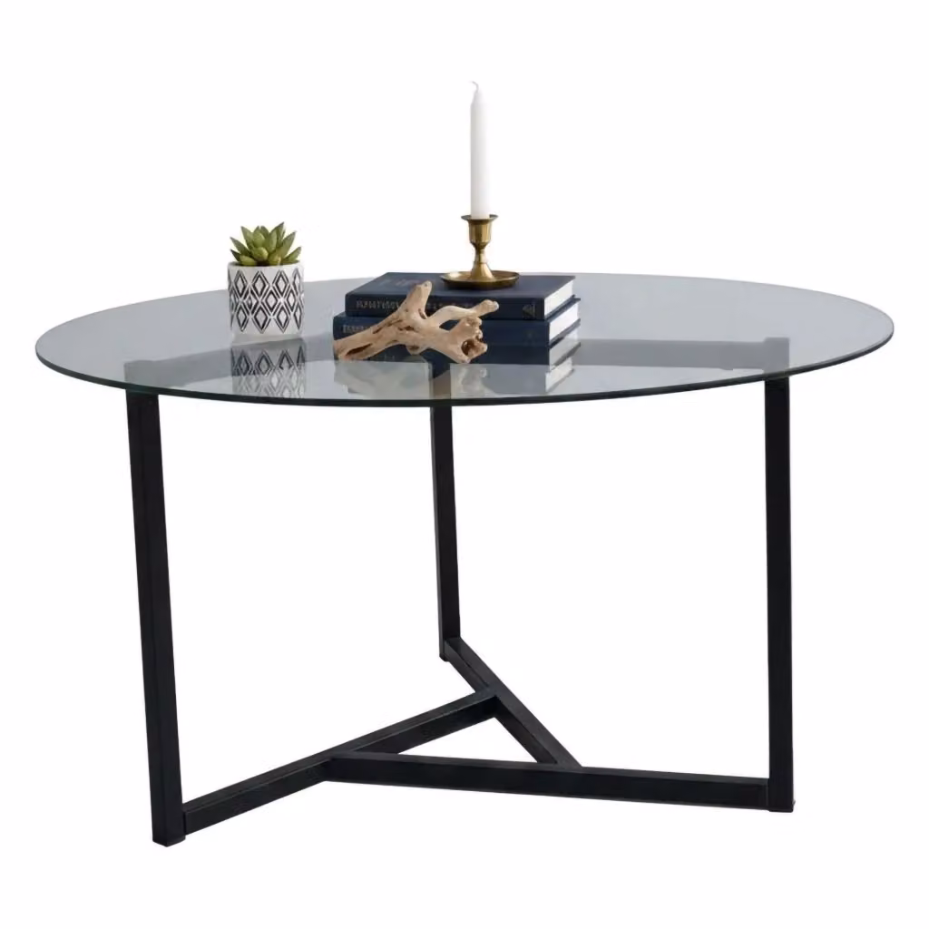 DMORA Tavolino da Salotto Moderno Rotondo in Vetro e Metallo Nero e Trasparente L/P/H: 75 x 75 x 42 cm – 2