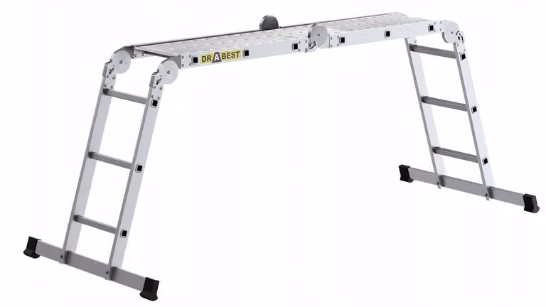 DRABEST | Scala multifunzione in alluminio 4x3 pieghevole con piattaforma di lavoro, scala articolata, scala estensibile, scala a pioli, max 150 kg
