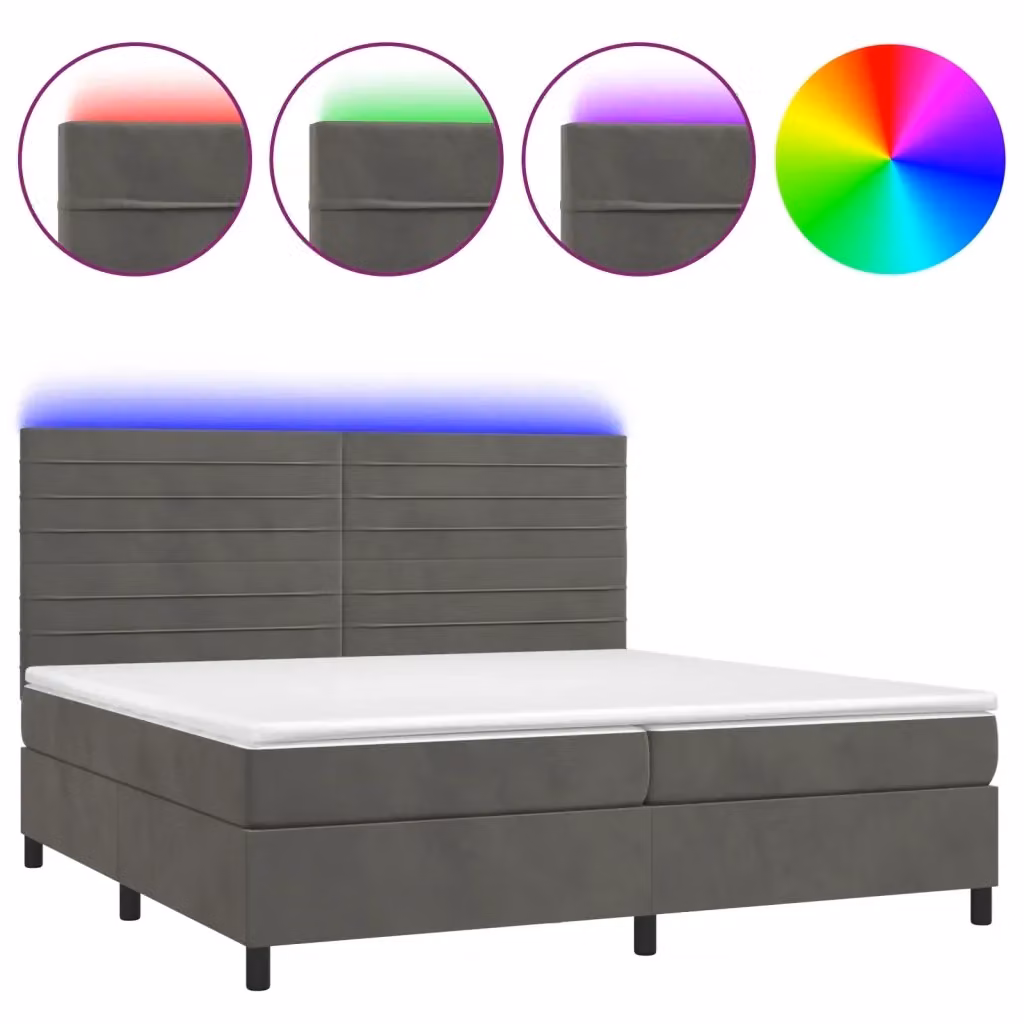 Letto Ibrido con Materasso a Molle Insacchettate vidaXL in Velluto Grigio con Illuminazione LED e Porta USB L/P/H: 200 x 200 x 203 cm – 2