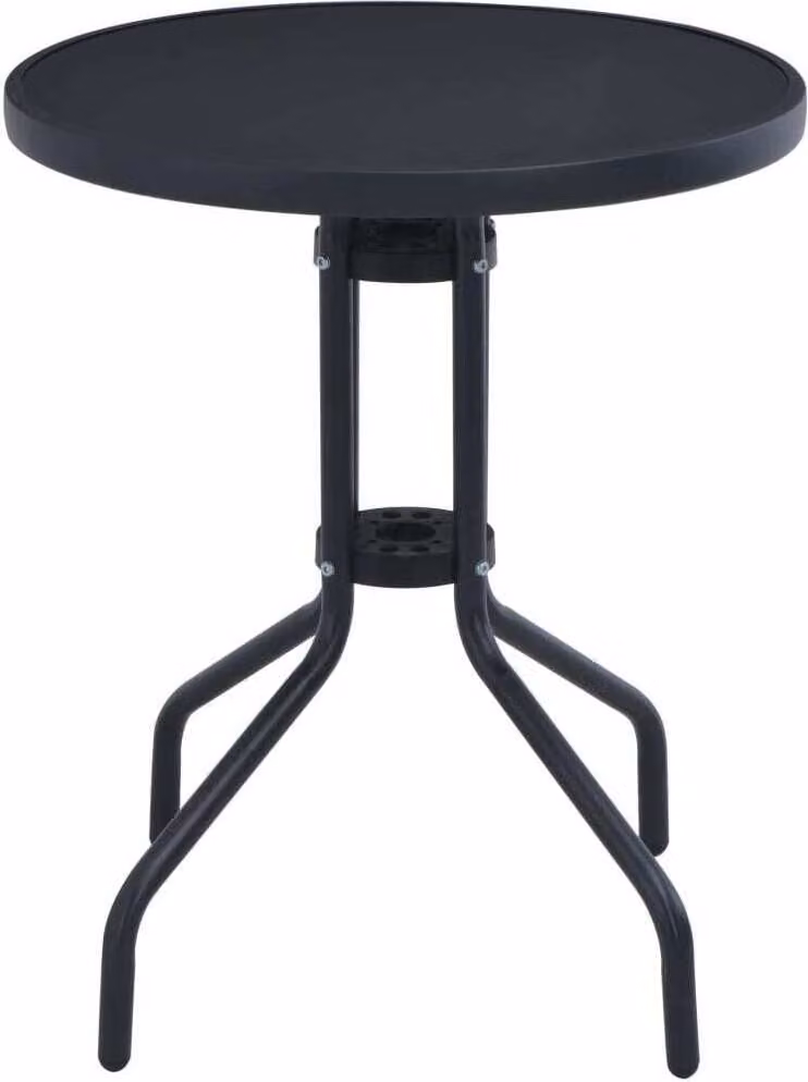 vidaXL Tavolo da giardino nero 80 cm in acciaio e vetro