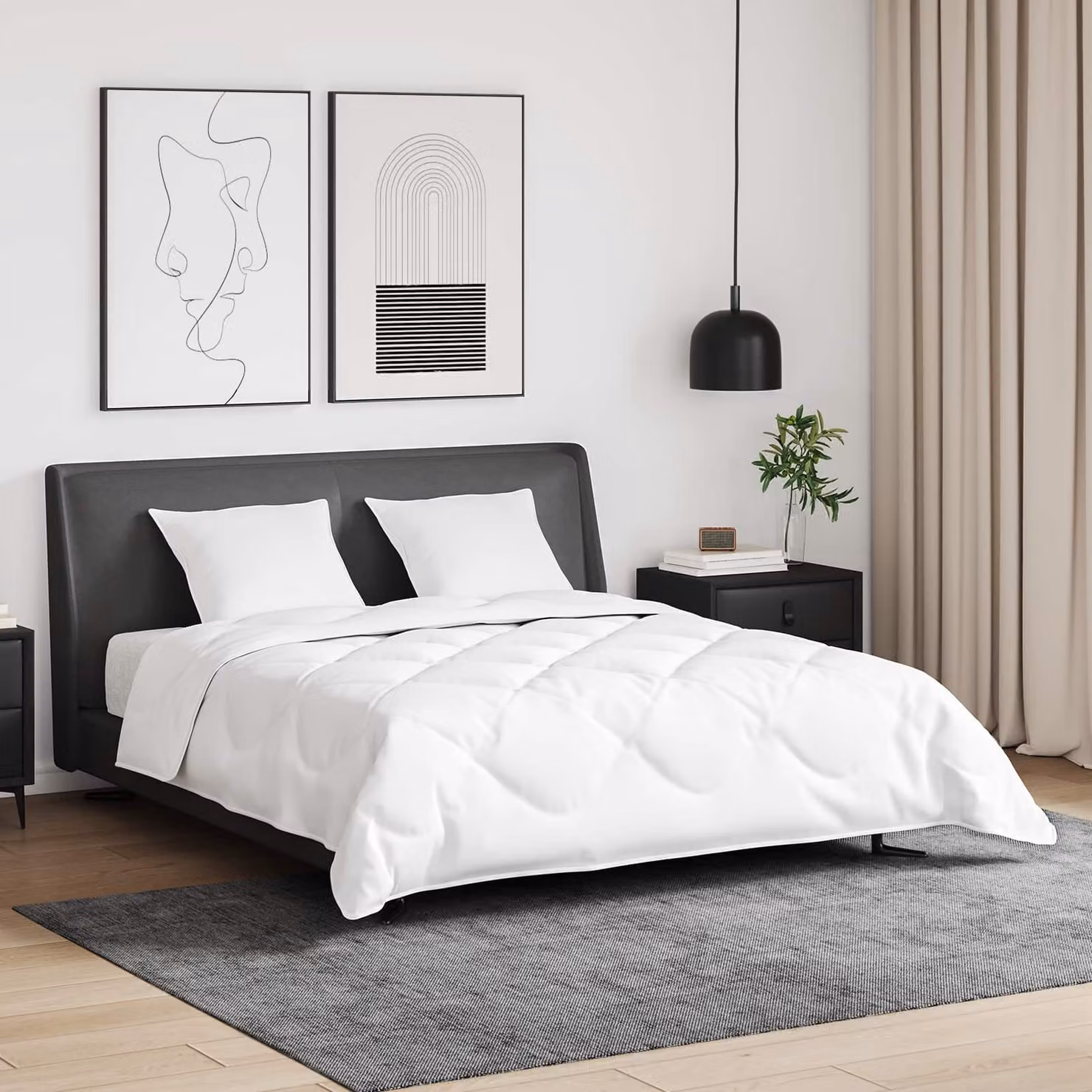 Set di 3 piumoni e cuscini vidaXL in cotone e piuma d'anatra, colore bianco, traspirante e anallergico