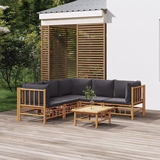 Set Salotto da Giardino 6pz con Cuscini Grigio Scuro Bambù 3155220