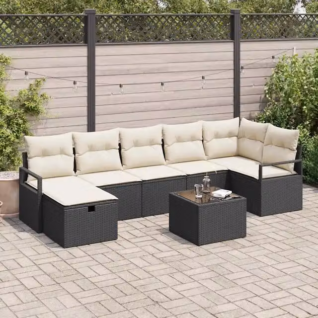 Set di divani 8 pz 7-Numero di posti Nero e Crema polyrattan 3359206