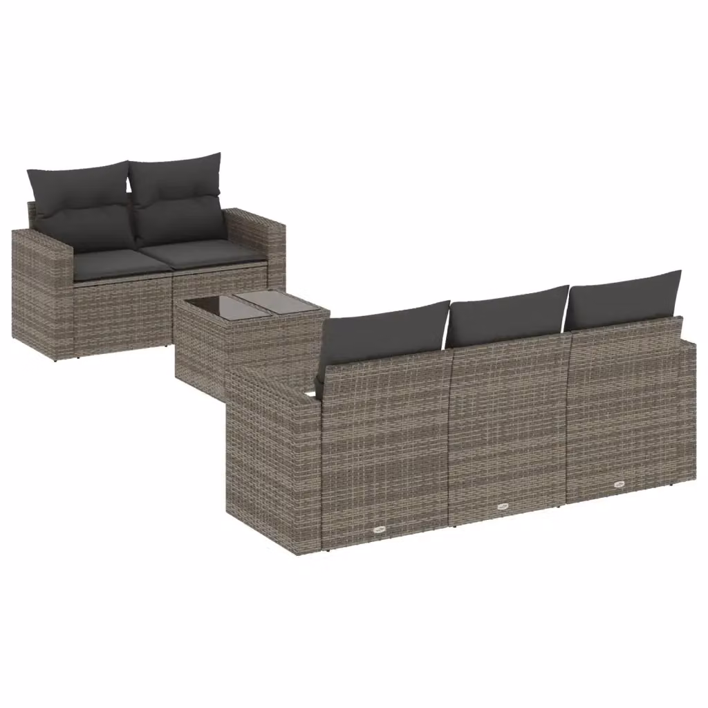 vidaXL Set Divano da Giardino 6 pz a L con Cuscini Grigio in Polyrattan e Tavolino da Esterno – 2