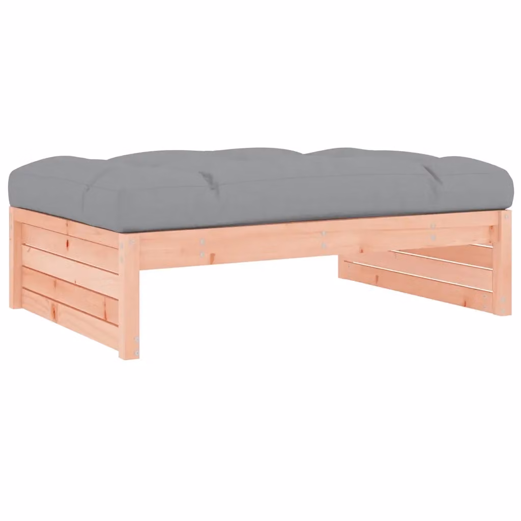 Poggiapiedi da giardino in legno massello con cuscini grigi L: 120 cm, P: 80 cm – 2