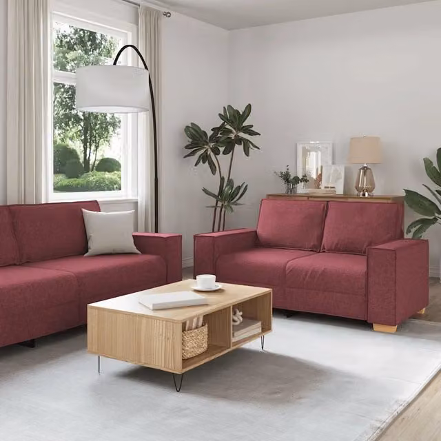Set di divani 2 pezzi vidaXL in tessuto rosso con cuscini, composto da un divano a 2 posti e un divano a 3 posti per il tuo soggiorno