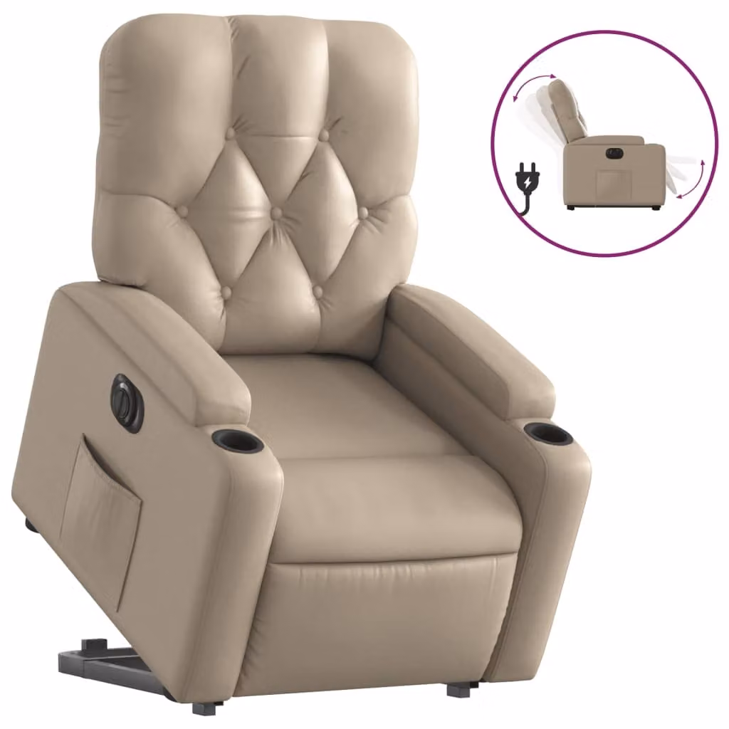 Poltrona Alzapersona Reclinante Elettrica Cappuccino Pelle finta