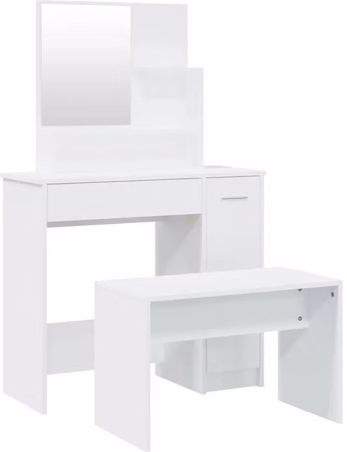Set Tavolo da Toeletta | Tavolo da Trucco Bianco 86,5x35x136 cm