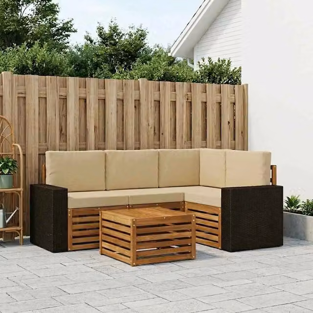 Set di divani da esterno 5 pz Naturale e Beige Poliestere 3384334