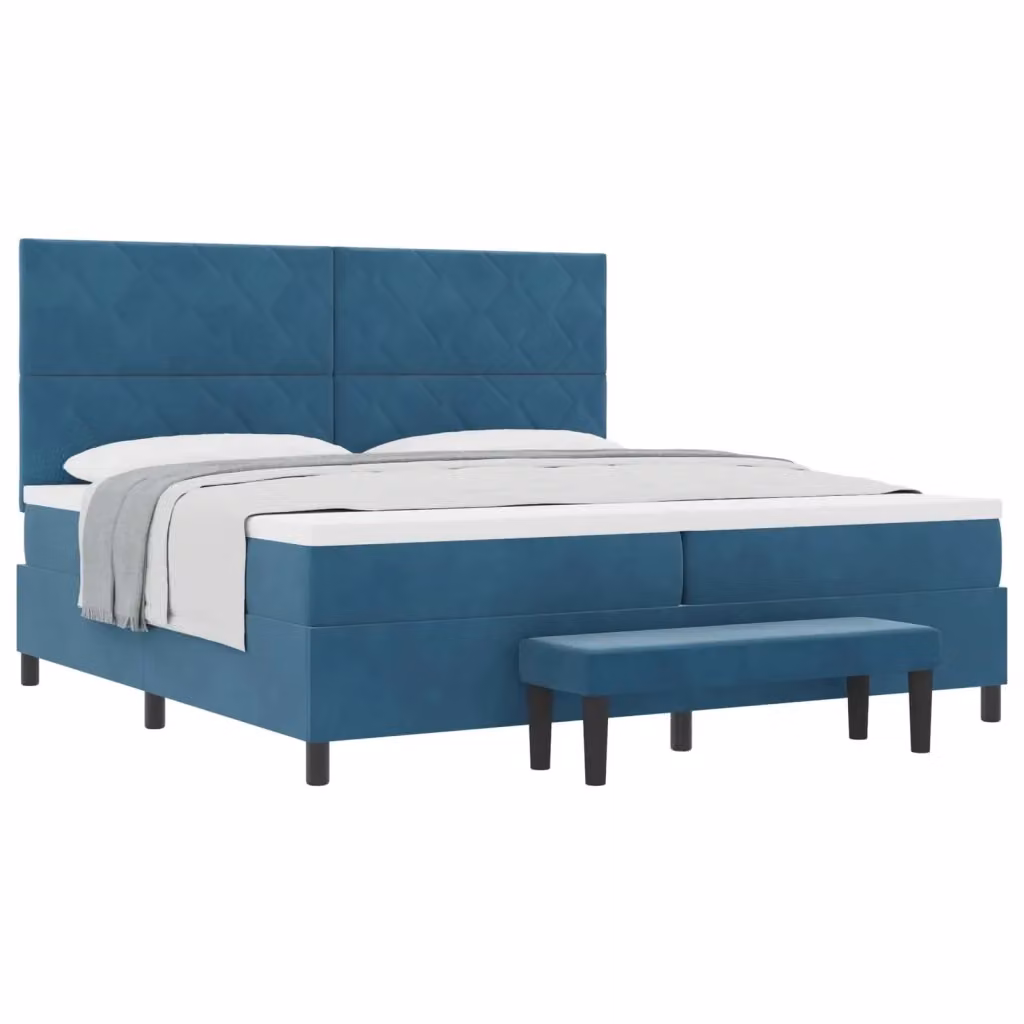 Letto a molle moderno vidaXL con testiera in velluto blu, L: 200 cm, P: 200 cm, H: 203 cm – 2