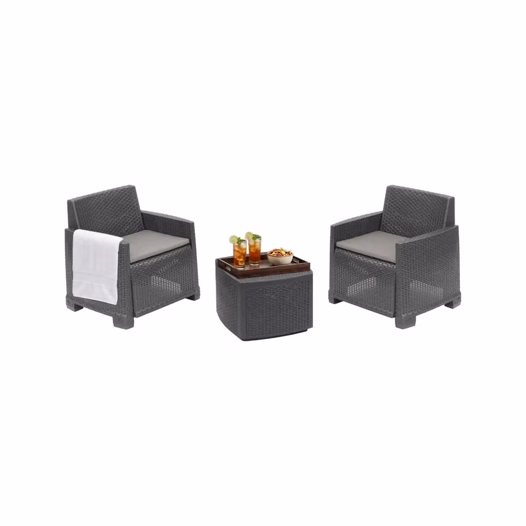 Set Salotto da Esterno Ari DMORA in Rattan Antracite con Poltrone e Tavolino da Giardino – 2
