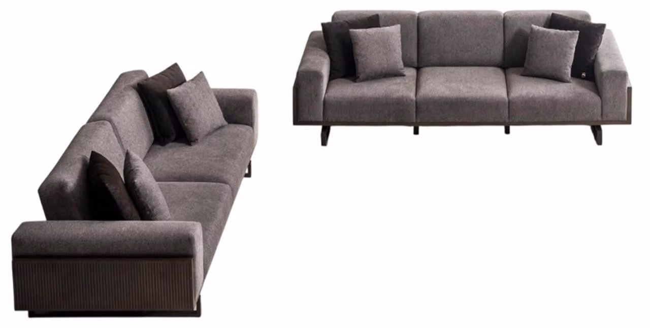 Graue Wohnzimmer Sofagarnitur Stilvoller 4-Sitzer Polstercouch 2tlg