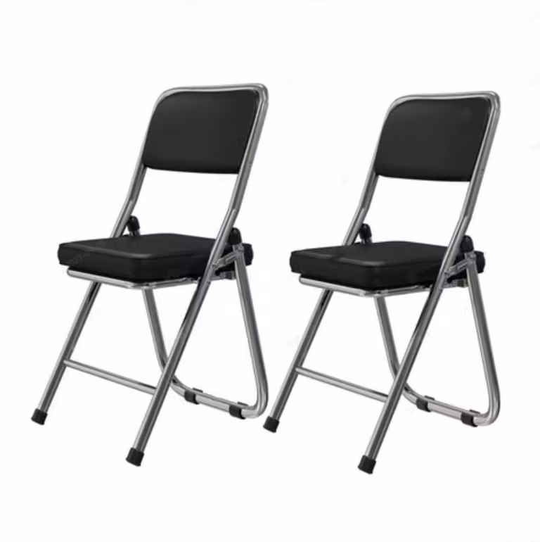 Set di 2 sedie da pranzo - Sedia pieghevole per conferenze - Ecopelle - Struttura in acciaio - 45x46x82 cm - Nero