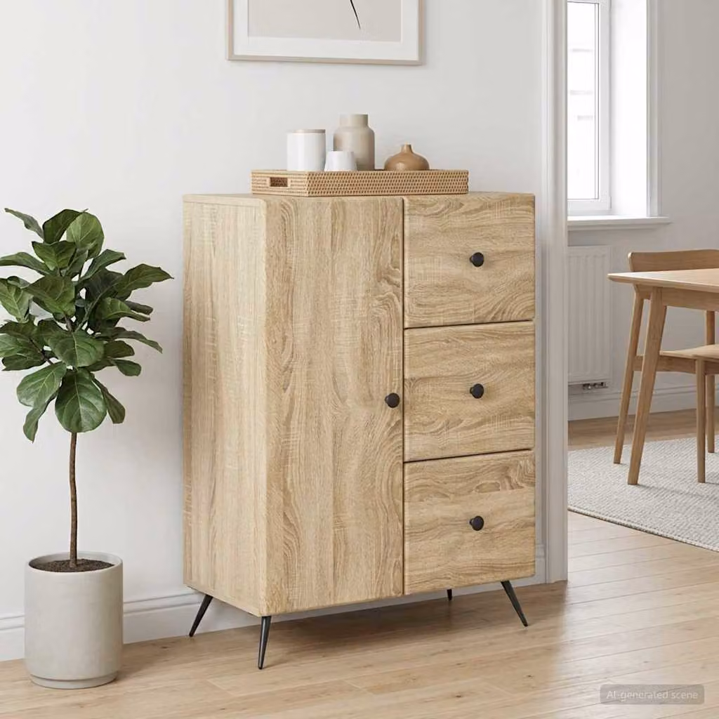 Credenza moderna vidaXL in legno ingegnerizzato e metallo, colore Rovere Sonoma, L: 66 cm, P: 34,5 cm, H: 90 cm