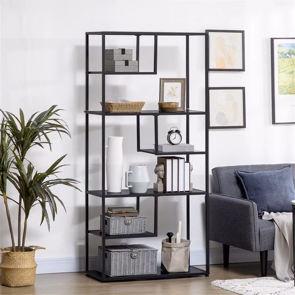 Libreria a scala con 7 ripiani GIORDANOSHOP in stile industrial, colore nero, L: 83 cm, P: 34 cm, H: 180 cm – 2