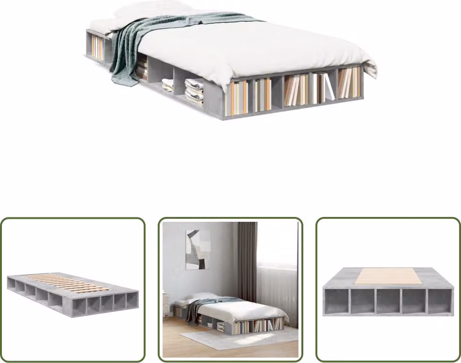 The Living Store Struttura per letto in cemento grigio 90x200 cm Materiale a base di legno