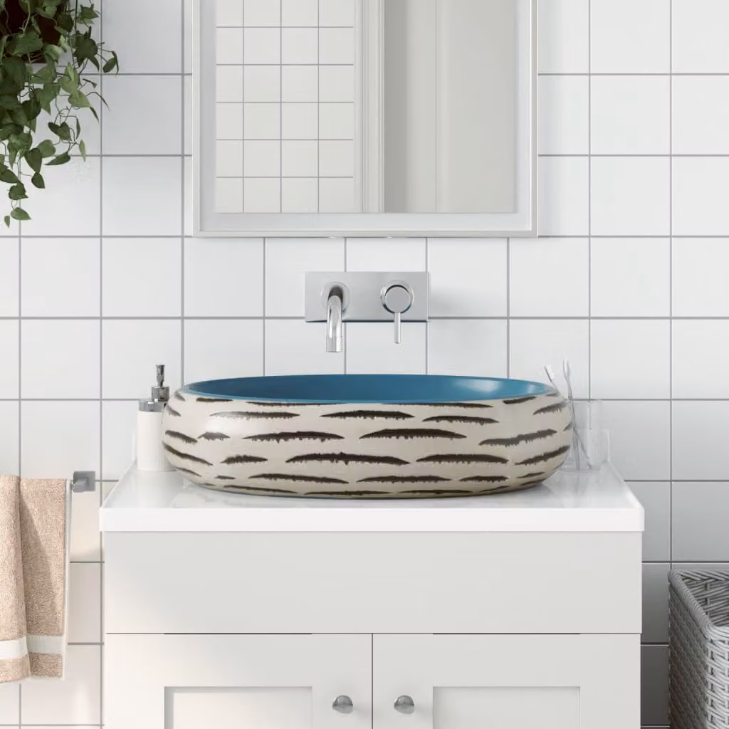 Lavabo da appoggio ovale in ceramica multicolore vidaXL L: 59 cm, P: 40 cm, H: 15 cm