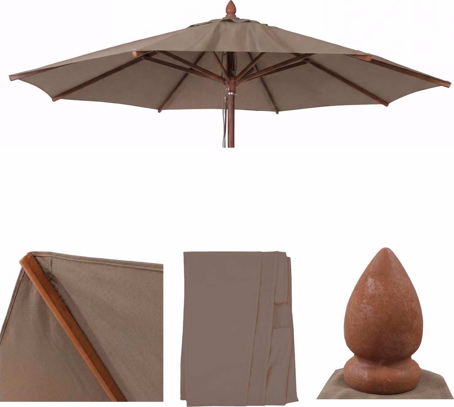 Copertura di ricambio per ombrellone da esterno in legno, modello HWC-C57b, copertura per ombrellone, rotonda, diametro 3 metri, in poliestere, colore beige