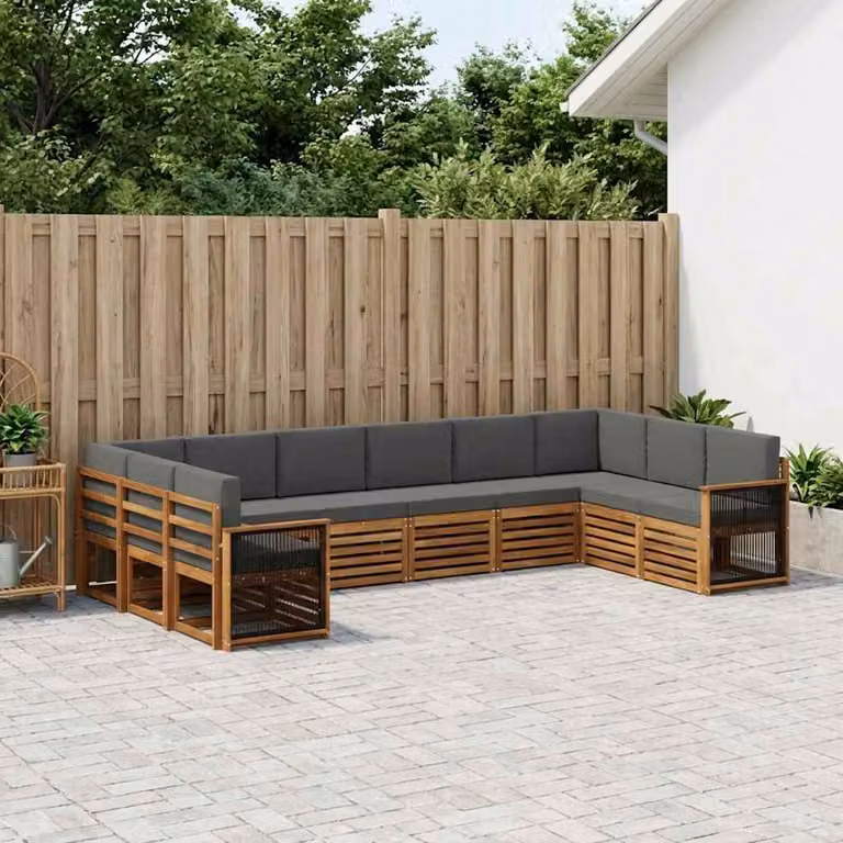 Set di divani da esterno vidaXL a forma di U composto da 7 pezzi in legno di acacia con cuscini inclusi, colori beige e antracite