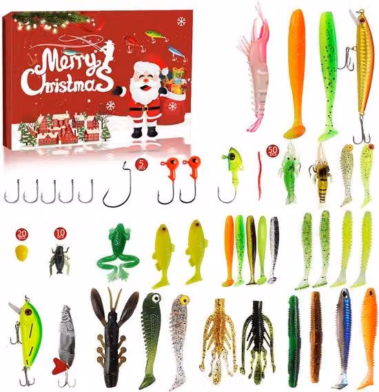 Calendario dell'Avvento 2025 - 24 giorni per contare i giorni fino a Natale. Set per la pesca - Regalo di Natale - Conto alla rovescia per Natale - Kit di accessori per la pesca - Set da pesca - Esca artificiale - Appassionato di pesca - Pesca - Kit di ac