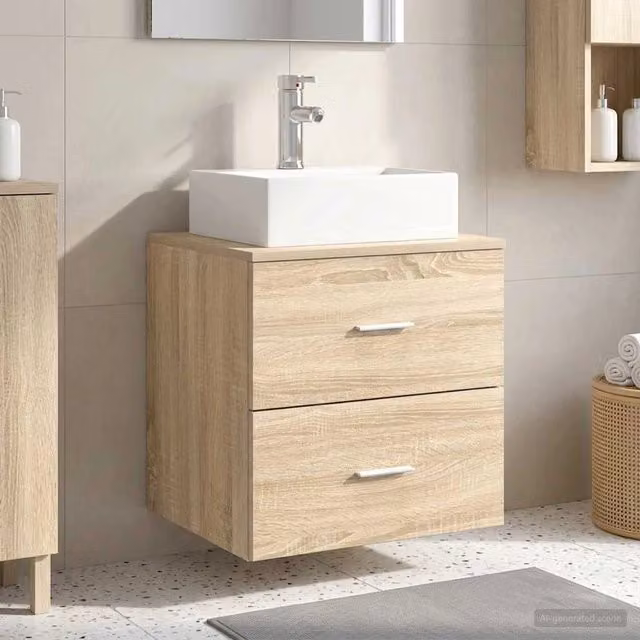 Mobile Lavabo da Parete Moderno vidaXL in Rovere Sonoma Marrone con Cassetti e Ante L/P/H: 49,5 x 41 x 62,5 cm – 1