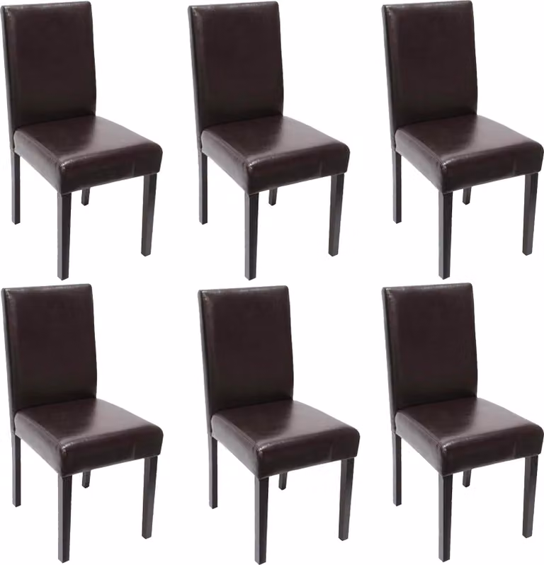 set di 6 sedie per sala da pranzo Sedia da cucina Littau ~ Pelle finta, marrone, gambe scure