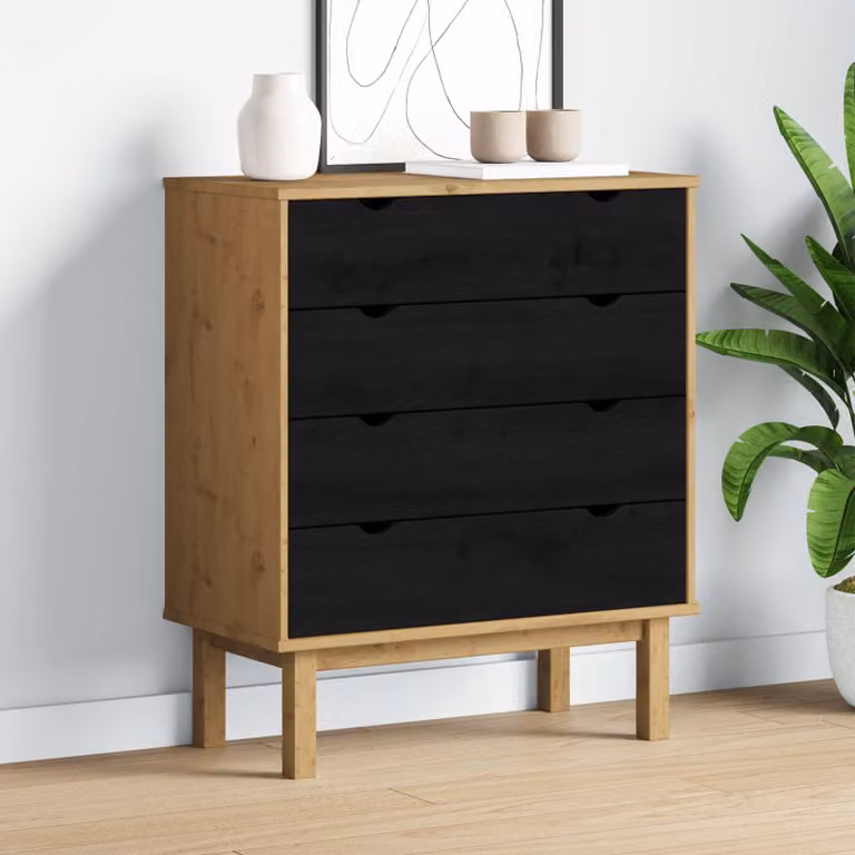 Cassettiera vidaXL OTTA in legno di pino, colore nero e marrone, stile scandinavo, L: 76,5 cm, P: 39,5 cm, H: 90 cm