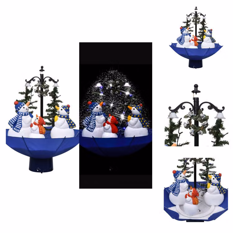 vidaXL Albero di Natale con neve e base ad ombrello blu 75 cm PVC - Alberi di Natale