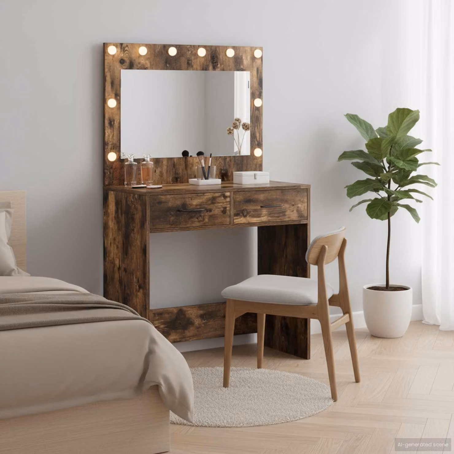 vidaXL Tavolo da Trucco Moderno in Rovere Fumé, L/P/H: 78,5 x 41 x 135 cm