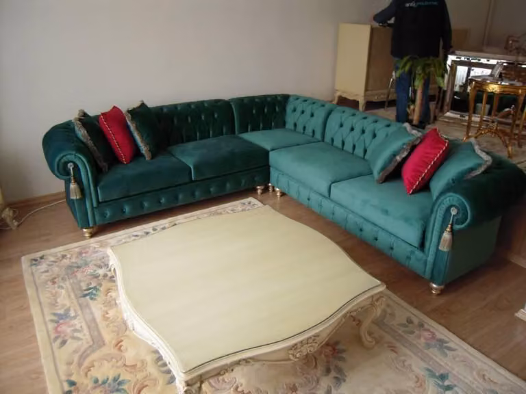 Grüne Chesterfield Textil Sofa Designer Couch Polster Sofas Couchen Eck Garnitur