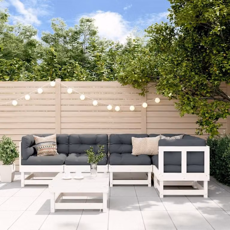 The Living Store Set da giardino 6 pezzi con cuscini in legno massiccio bianco