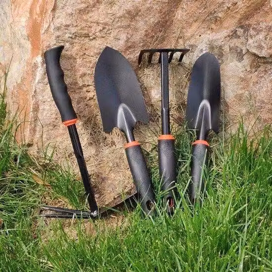 Set di attrezzi da giardino, Acciaio al carbonio, 7 pezzi, con pinze per erbacce, doppio gancio, leva manuale, piccolo manico in gomma, zappetta, carriola per piante e cura del giardino