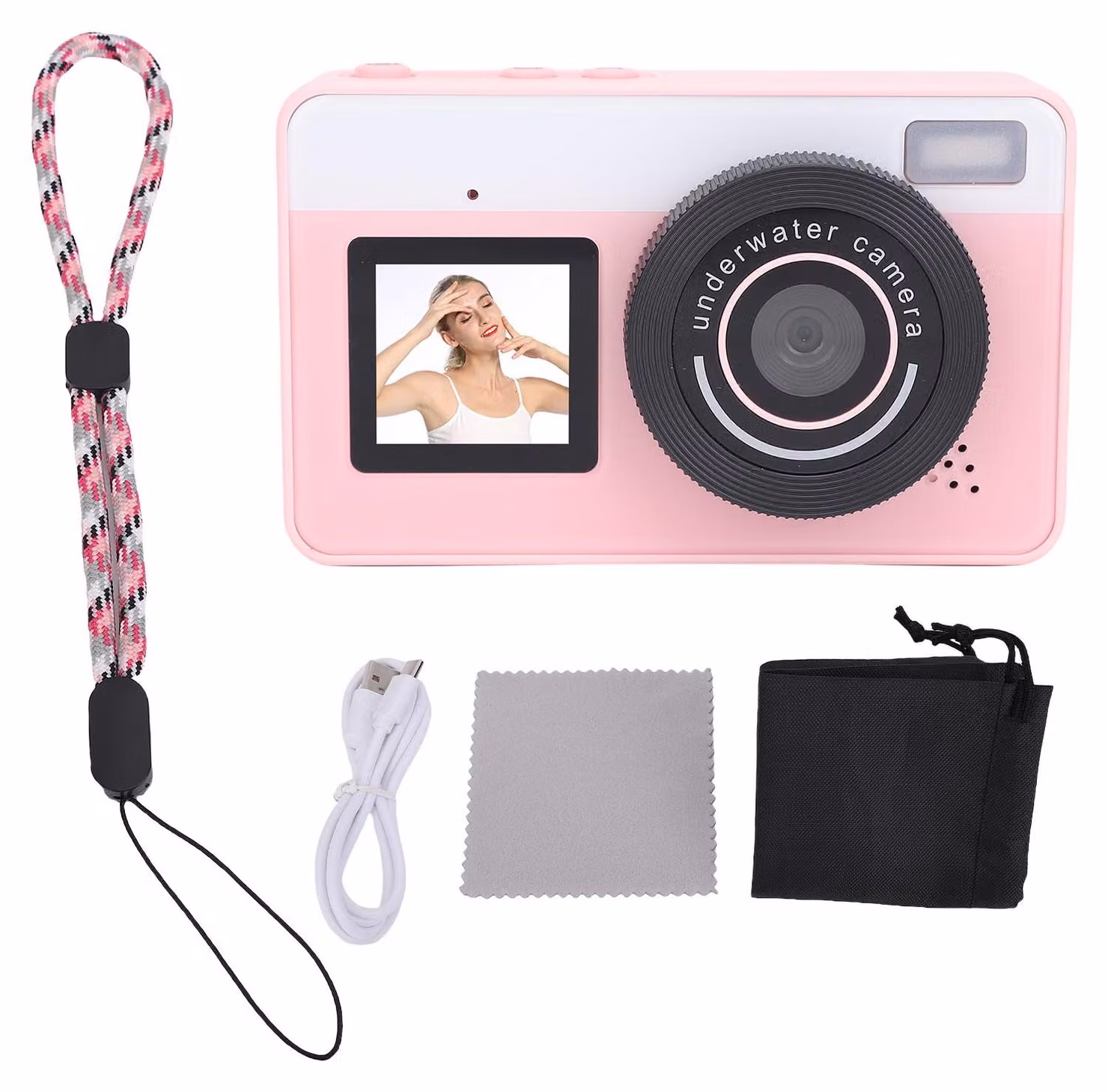 Fotocamera digitale subacquea, impermeabile, zoom ottico 18x, 48 MP, autofocus, doppio schermo per selfie da 2,88 pollici in HD, ideale per lo snorkeling, il surf e il nuoto, colore rosa