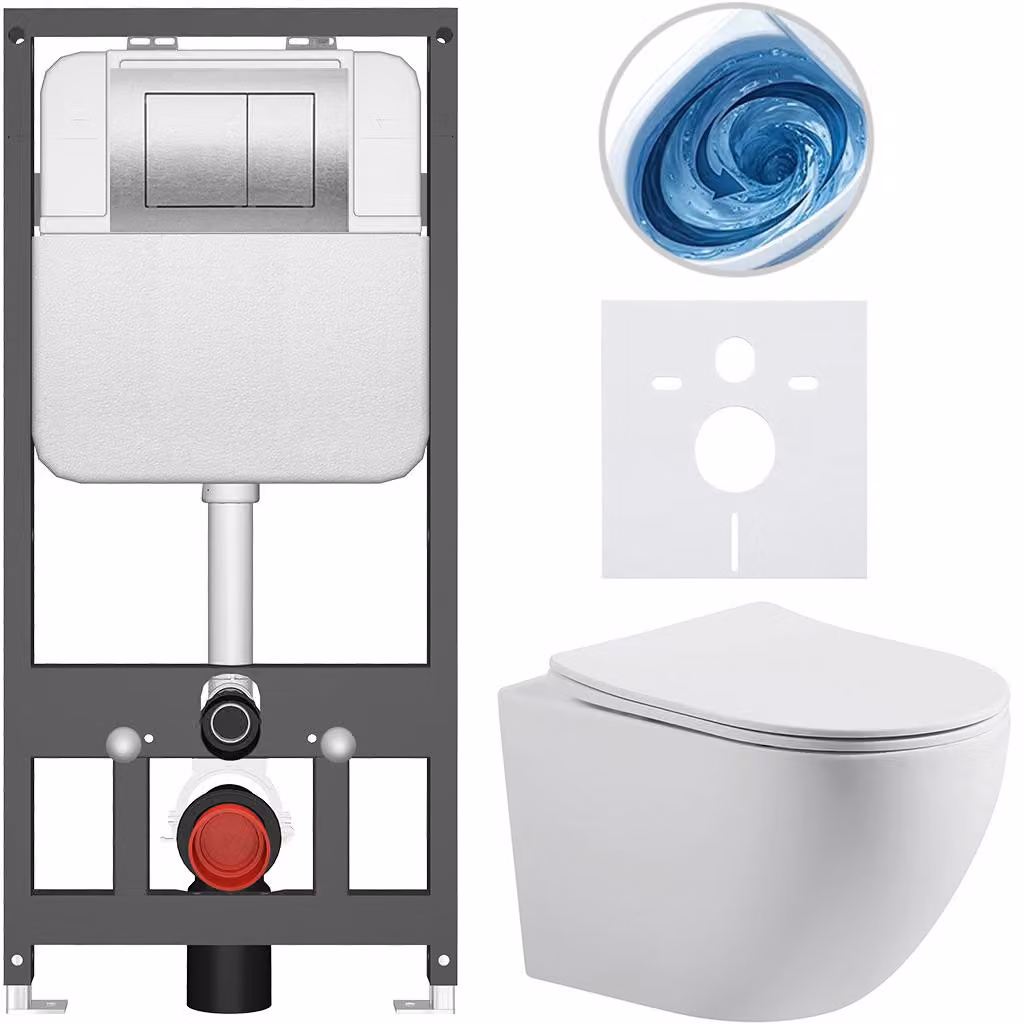 CERANO - Set WC da incasso Cesso - bianco opaco - pulsante Prime/Maxio, argento - sospeso - installazione pre-parete/cartongesso - 49x36 cm