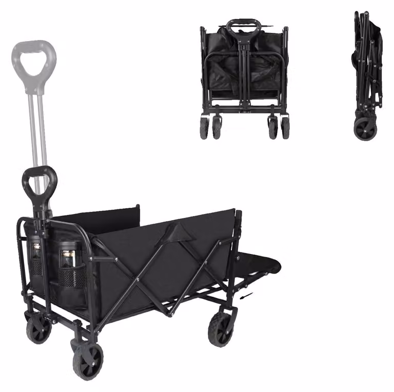 Carrello da campeggio, portata elevata, ruote a 360°, colore nero, capacità 75 kg/150 litri