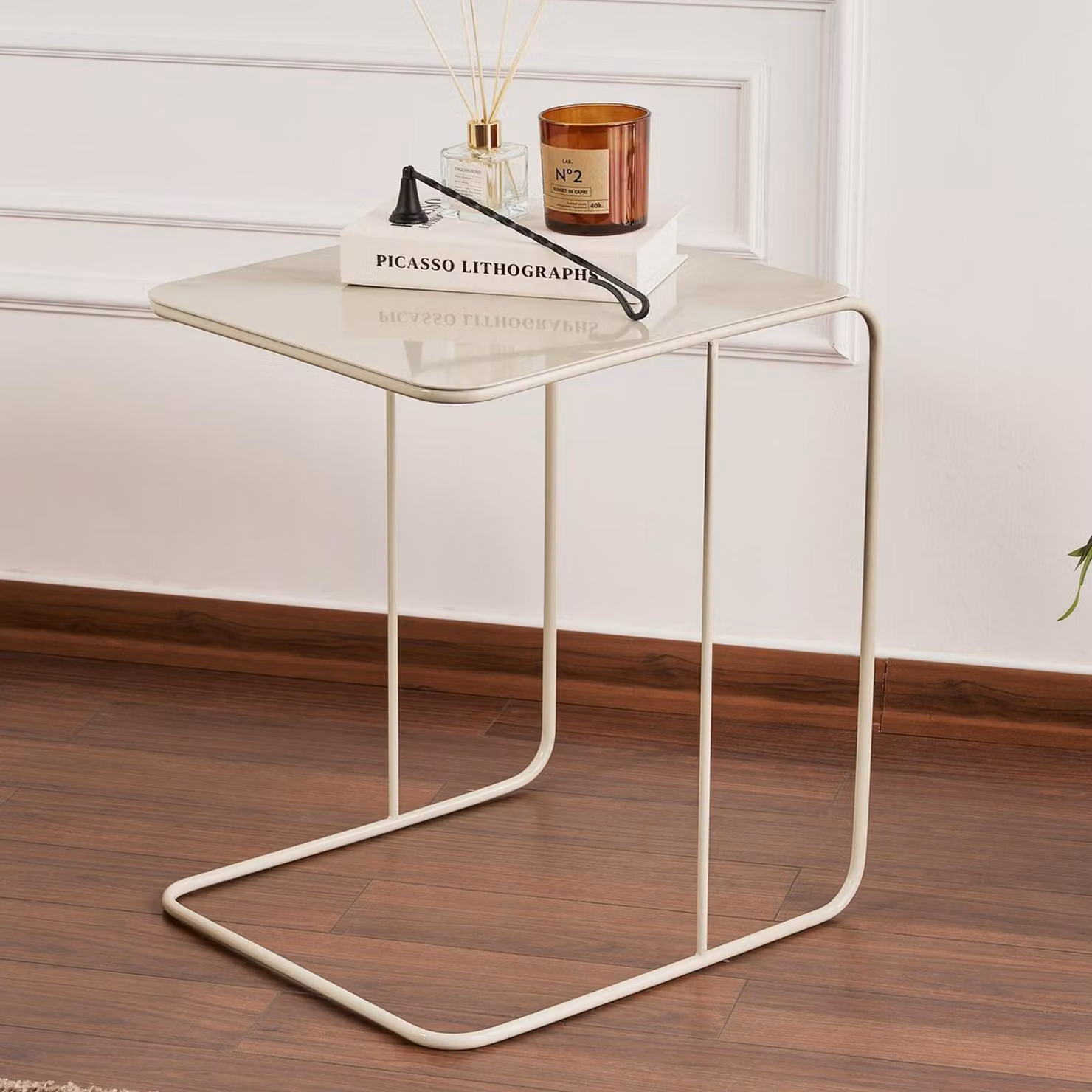 Cattaneo - Tavolino da Salotto, 47x46x57h cm Bianco Crema, Effetto Lucido