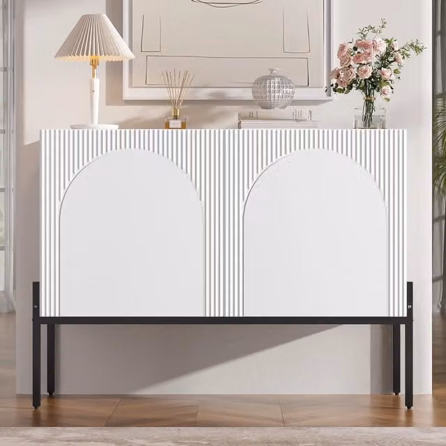 Sideboard Bianco 100x40x75 cm, 2 Ante, Design Minimalista con Linee Arcuate, Gambe in Metallo