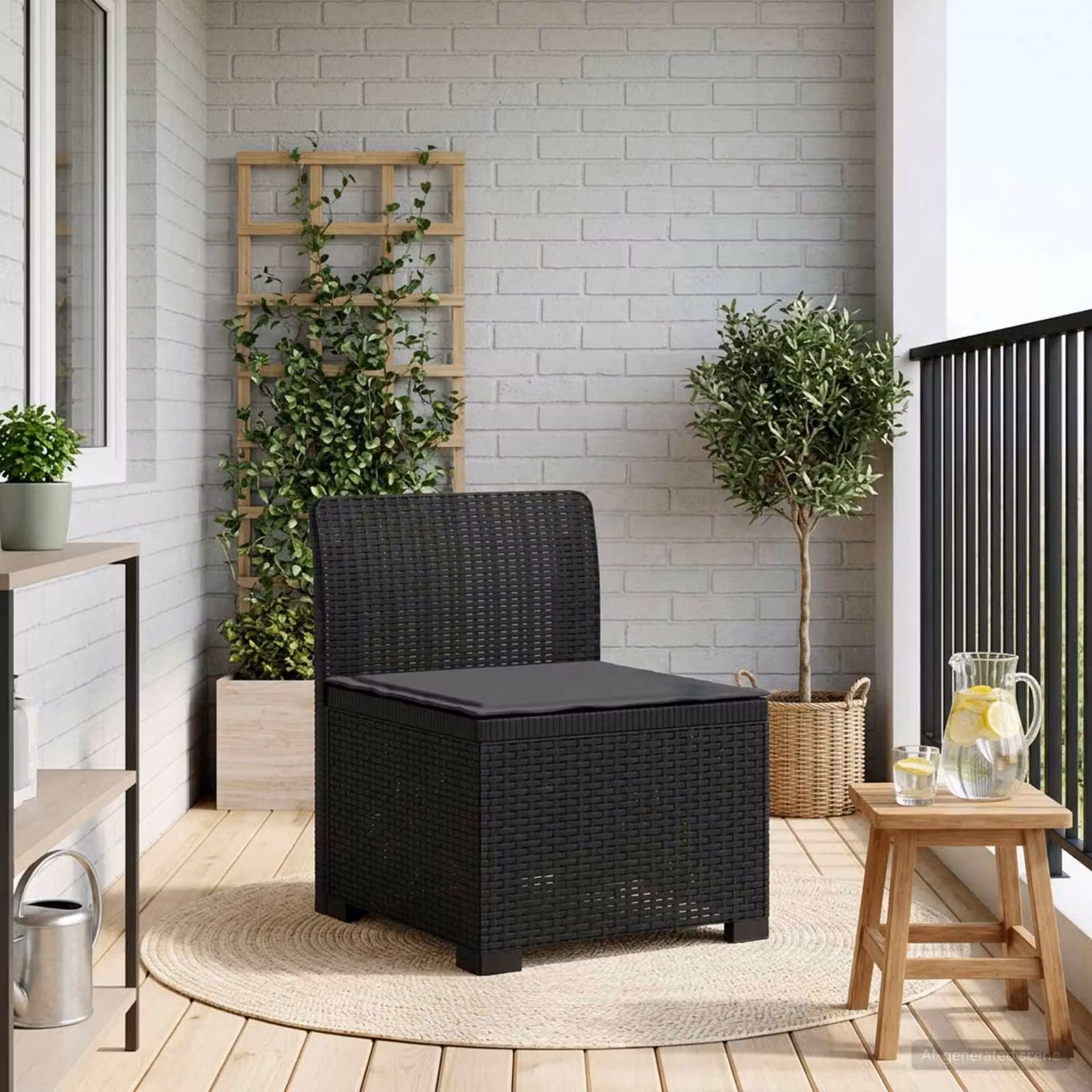 Divano da giardino singolo vidaXL con cuscino in aspetto rattan color antracite e nero