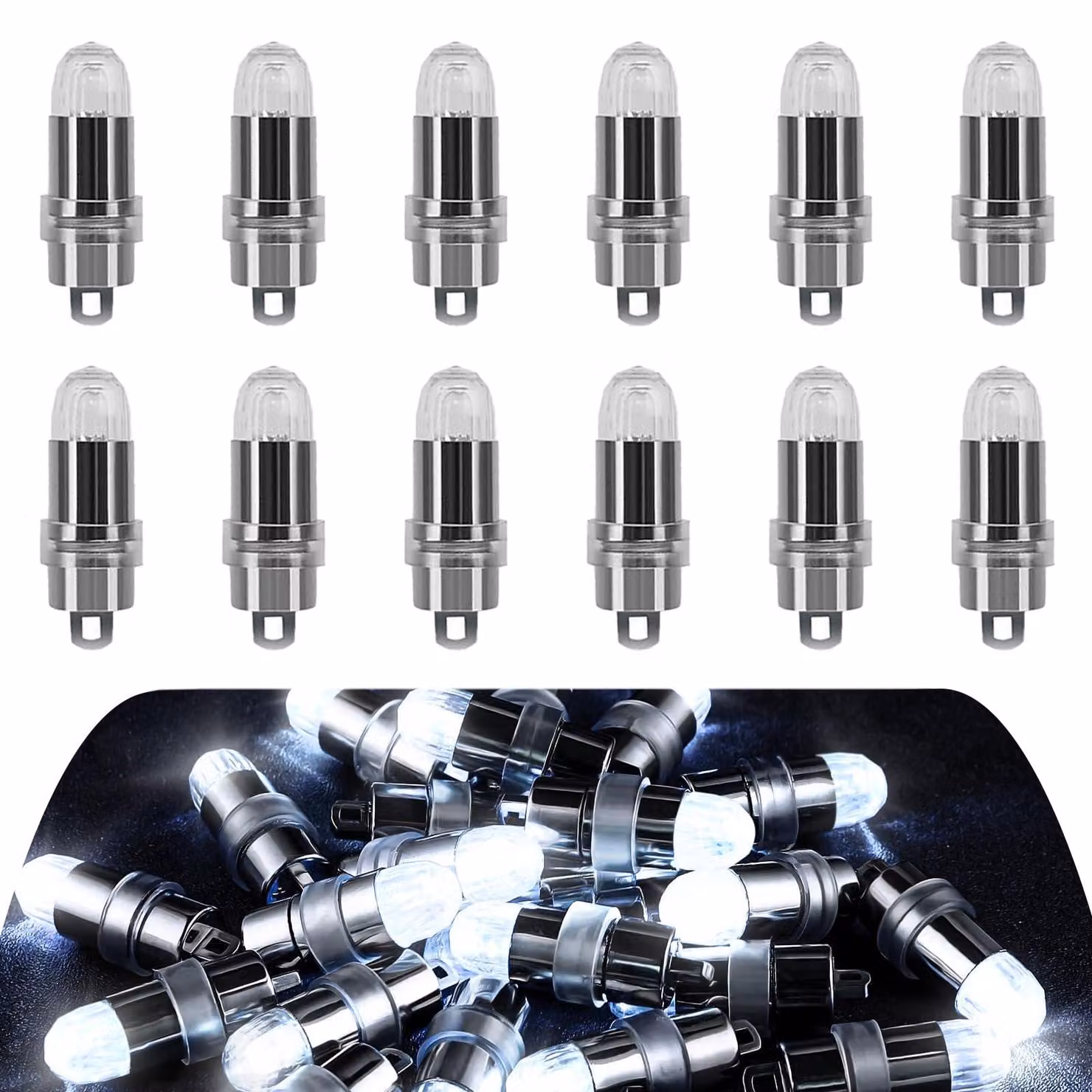Lampadine LED mini, confezione da 12 pezzi, colore bianco, con batteria, ideali per case delle bambole e decorazioni