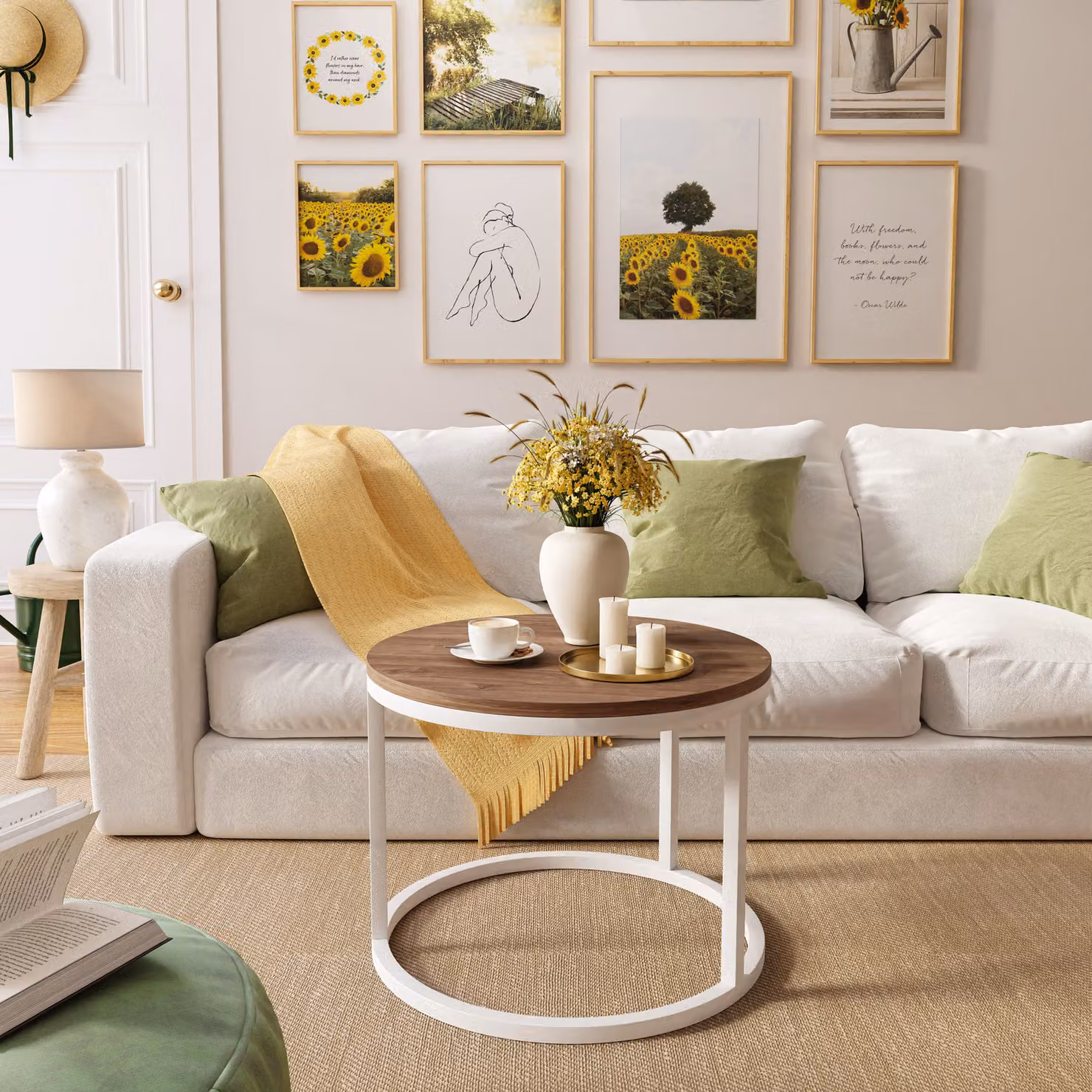 Tavolino rotondo CIRI in rovere Wotan Artisan Stirling, bianco / rovere Stirling