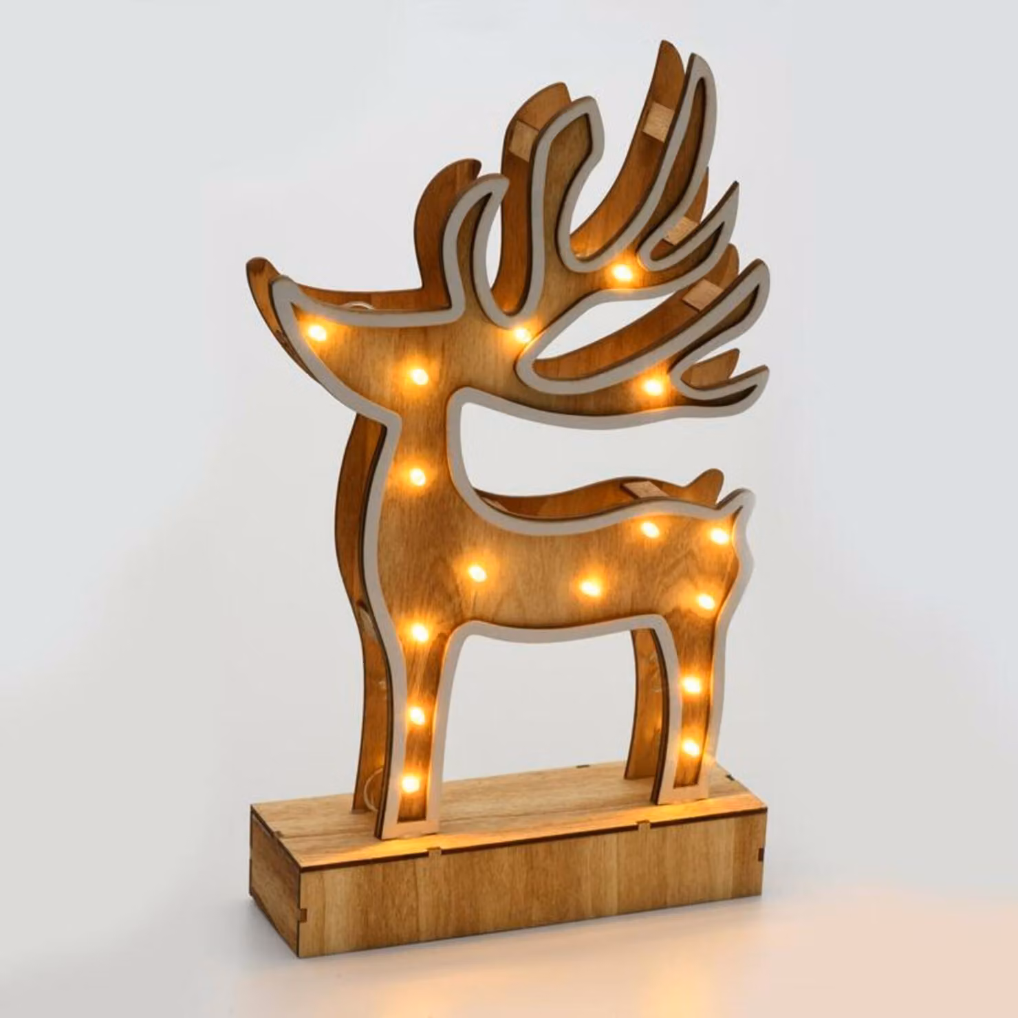 ACA Lighting decorazione in legno sob 16 LED a batteria (2xAA) bianco caldo IP20 19x33x6cm XDEERWW333A