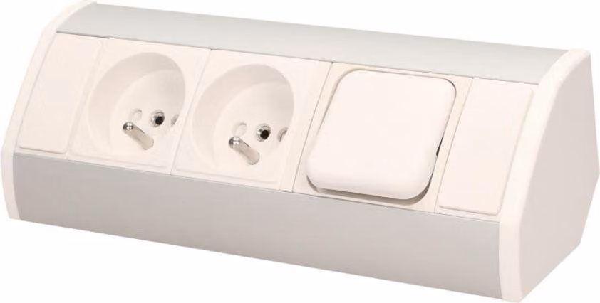 Presa per mobili con interruttore ORNO OR-GM-9002/W-G, custodia ad angolo, 2x, colore bianco-argento
