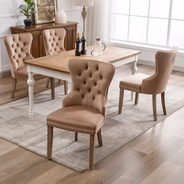 Set di 4 sedie imbottite in velluto color caff¨¨ chiaro con gambe regolabili