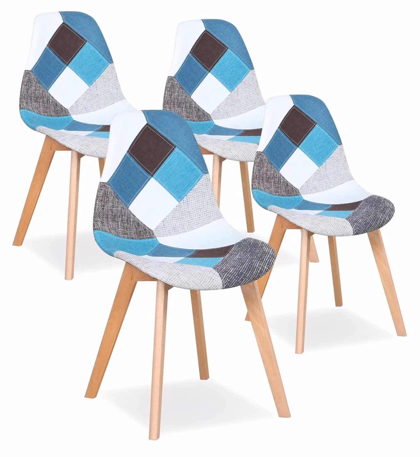 Set da 4 - Sedie da pranzo - Design scandinavo - Rivestimento in tessuto - Senza braccioli - 86×46×47 cm - Da montare - Blu