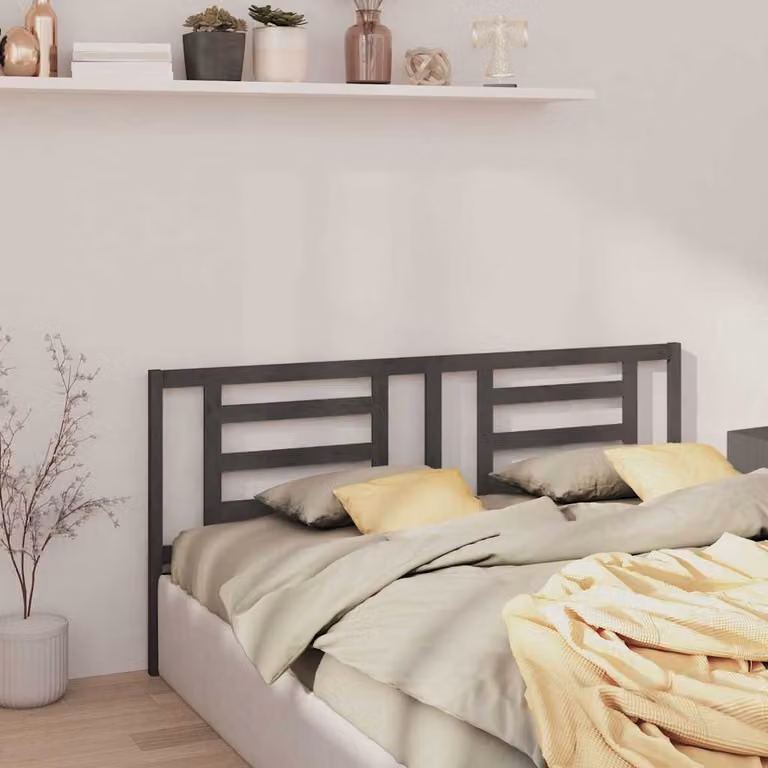 Testiera per letto vidaXL in legno massello di pino, colore grigio, L: 206 cm, P: 4 cm, H: 100 cm