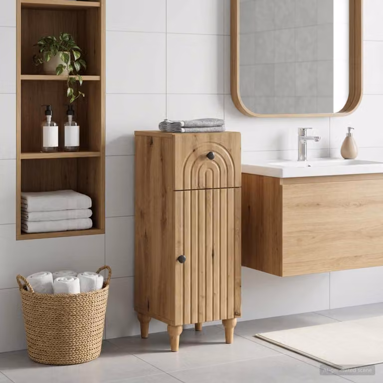Mobiletto da Bagno Moderno vidaXL ALKMAAR in Rovere e Nero con Ante a Battente e Ripiani Interni L: 30 cm, P: 31 cm, H: 80 cm