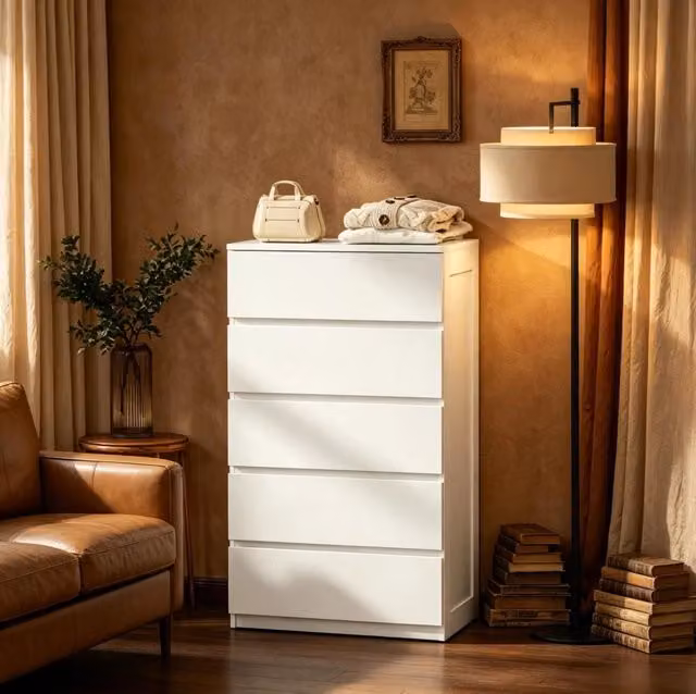 Cassettiera a 5 cassetti 60 x 39 x 100 cm in pannello truciolare bianco