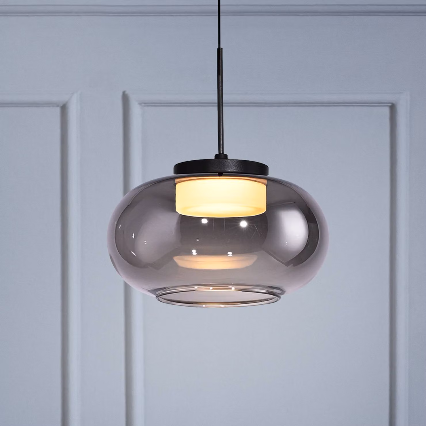 Schöner Wohnen Lampada a sospensione in vetro Sia, dimmerabile, Alluminio / Grigio / Zincato, Soggiorno / Sala da pranzo, Vetro, Moderno, Lampada a sospensione