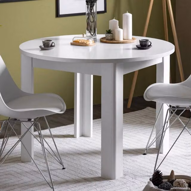 Tavolo fisso rotondo DMORA per 4 persone, Bianco, L/P/H: 107 x 107 x 77 cm – 1