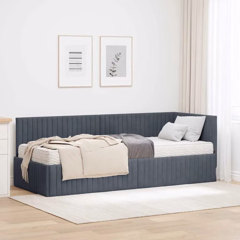 vidaXL Struttura Letto Angolare con 2 Materassi in Velluto Grigio L/P/H: 204 x 80 x 104 cm